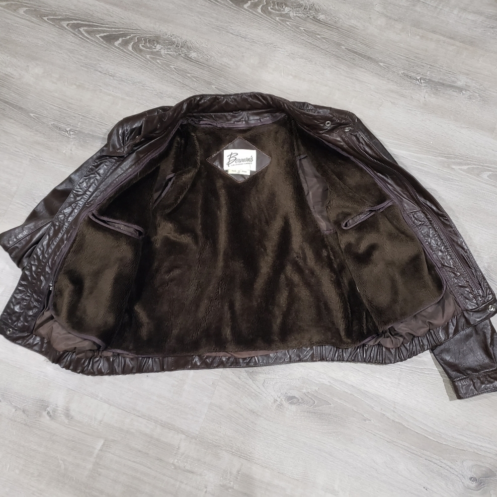 Leather Bomber Jacket Bermans Biker Jacket Bomber Jacket - Picture 2 of 5